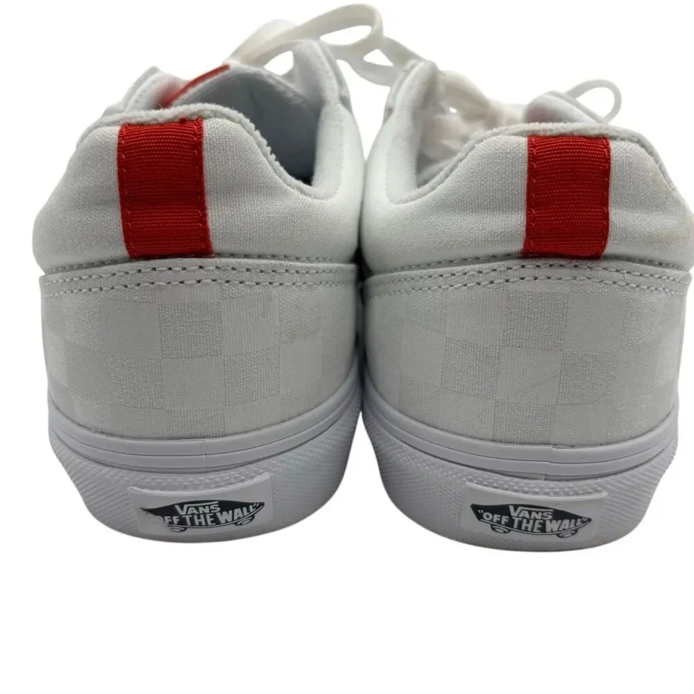 Vans Ward Low Top Sneakers White Checkerboard Red Logo Lace Up Skate Shoes W-9.5